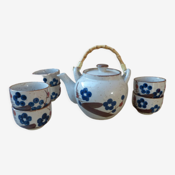 Stoneware teapot set and bohemian style cup bowls vintage from the 1970s