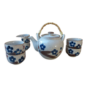 Stoneware teapot set and bohemian style cup bowls vintage from the 1970s