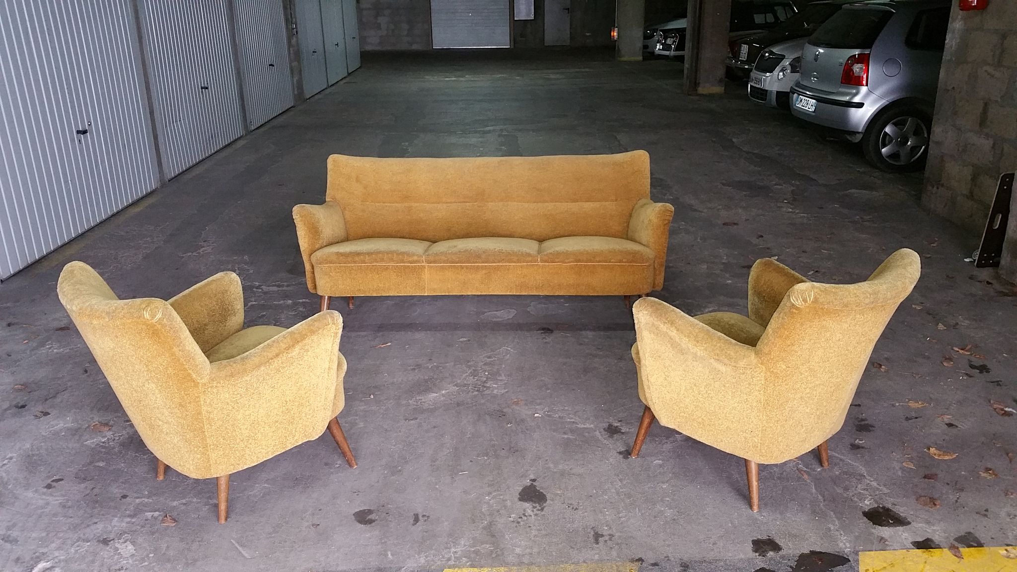 Set of lounge couch sofa 2 chairs 50s vintage