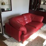 Steiner red leather 2-seater sofa