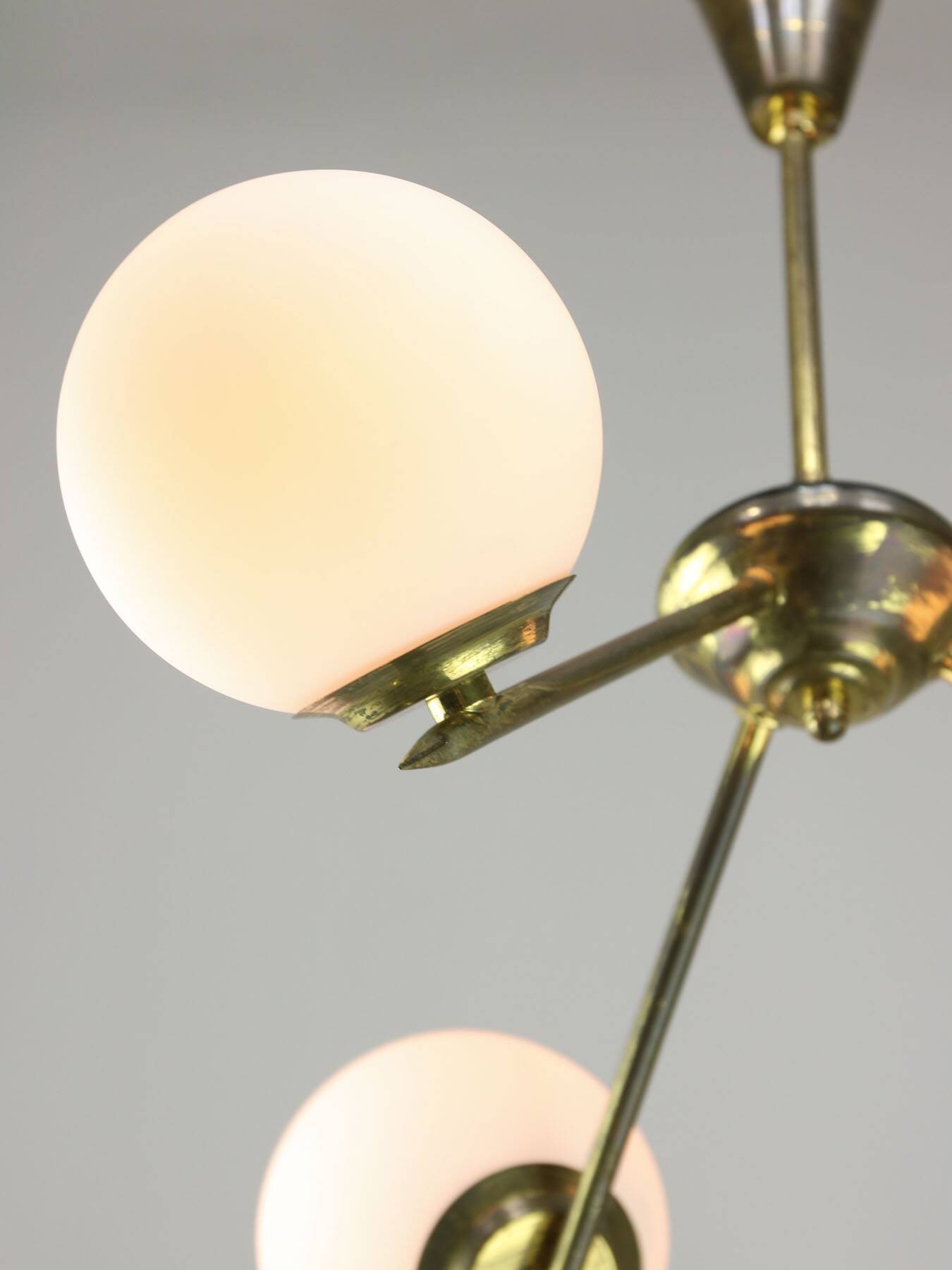 Art Deco Italian Brass and Opaline Chandelier