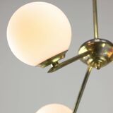 Lustre Art Déco en laiton et opaline italien