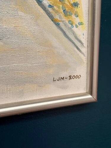 Swedish Oil on Canvas “Landscape” by Lena Jenny Malmajo,Vintage & Framed 46×37cm
