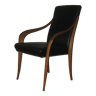 Black leather and cherrywood lounge chair with curved arms