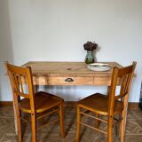 Raw wood farmhouse table
