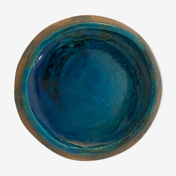 Blue and grey ceramic pottery dish