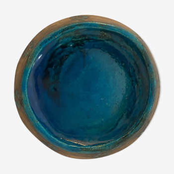 Plat poterie en céramique bleue et grise