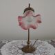 French Art Nouveau Brass Goose Neck Table Lamp White & Pink Glass Shade