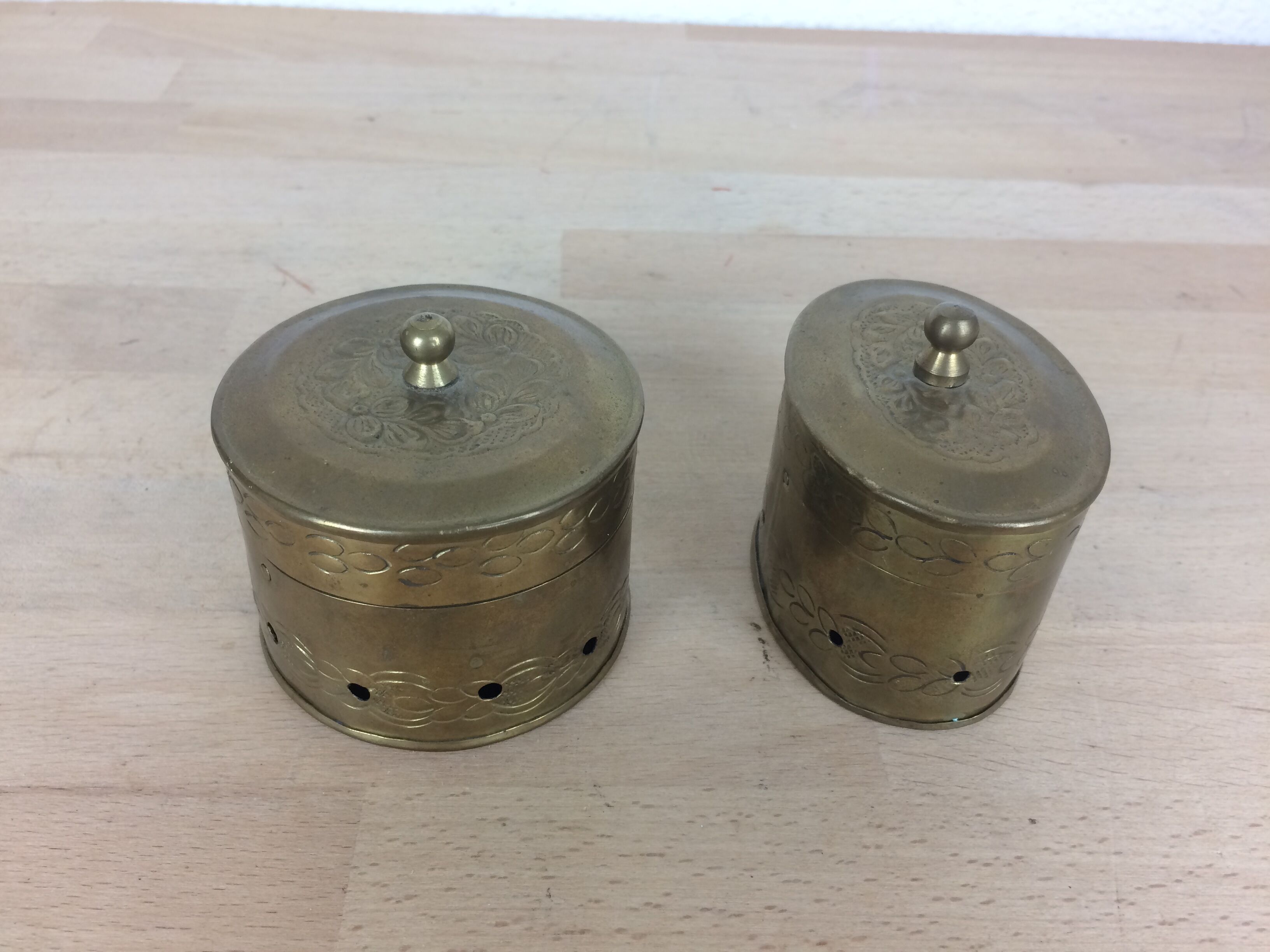 2 golden brass jewelry boxes