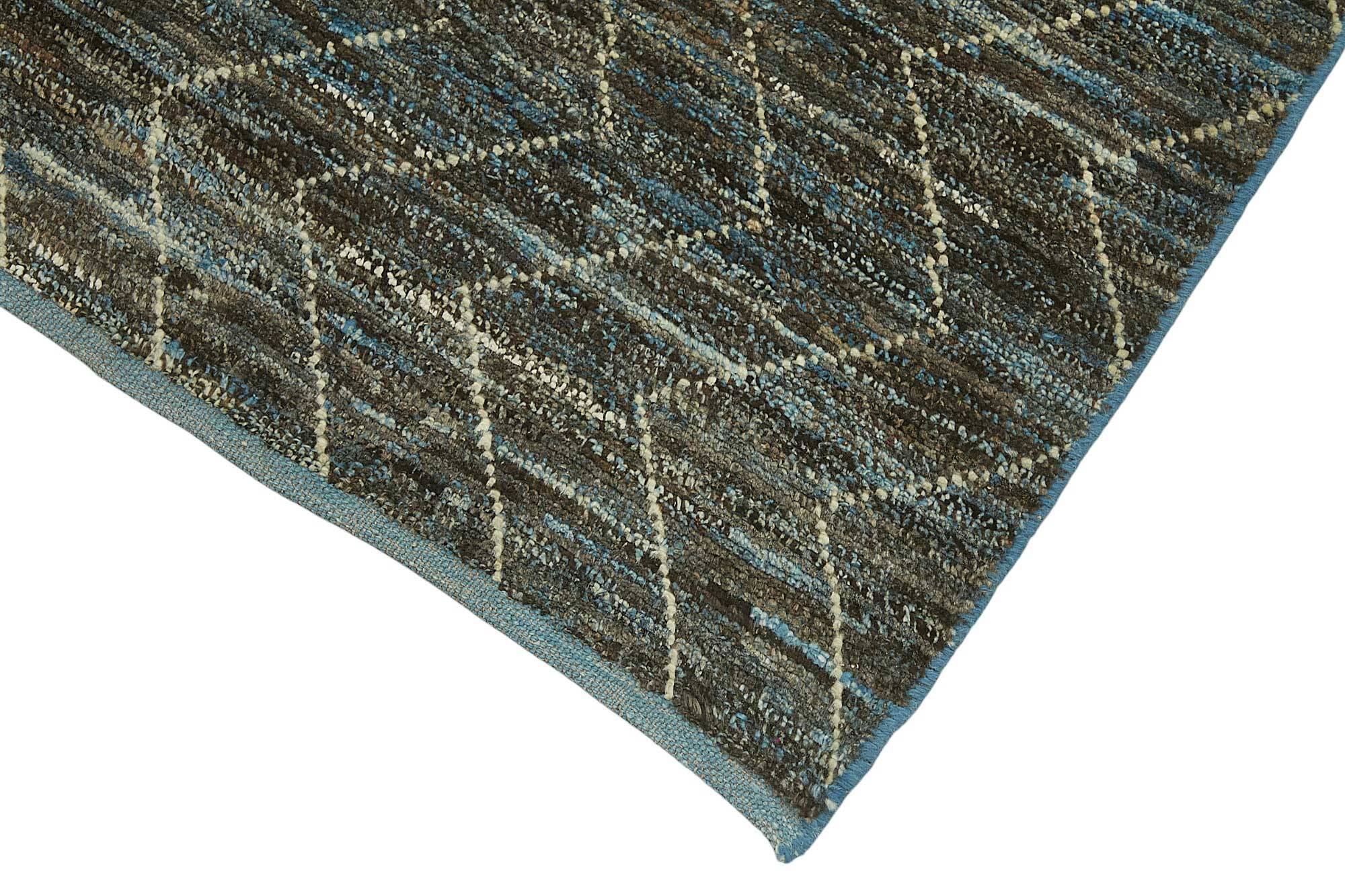 Handwoven Turkish Rustic 86 cm x 343 cm Blue Wool Runner Carpet