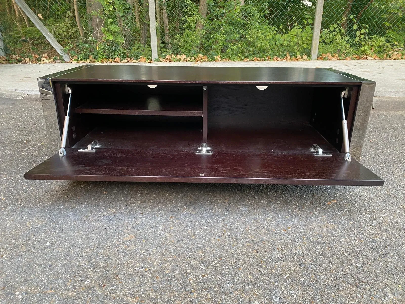Low design TV unit XXL Dark wood wenge & chrome metal 120cm