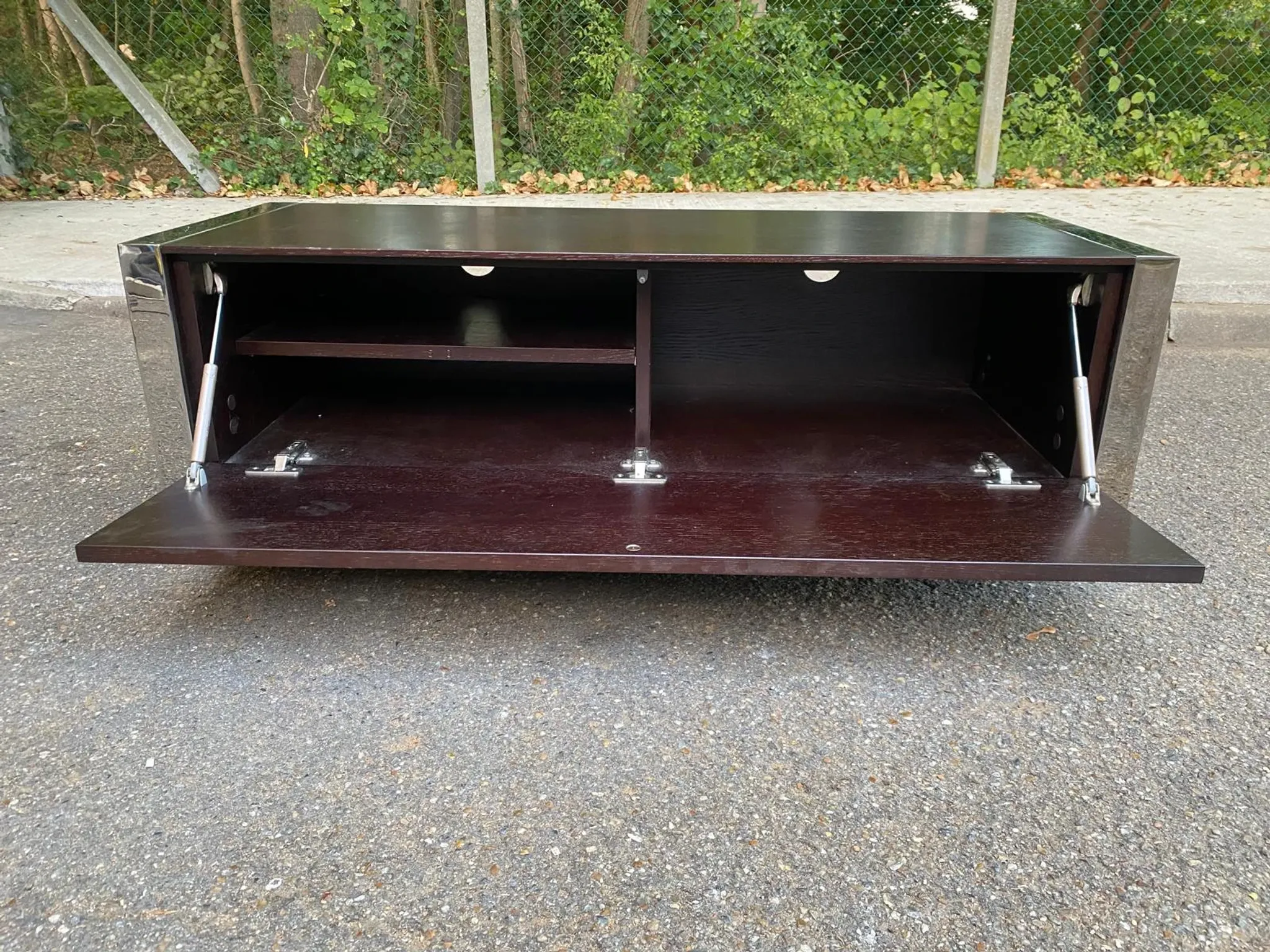 Low design TV unit XXL Dark wood wenge & chrome metal 120cm