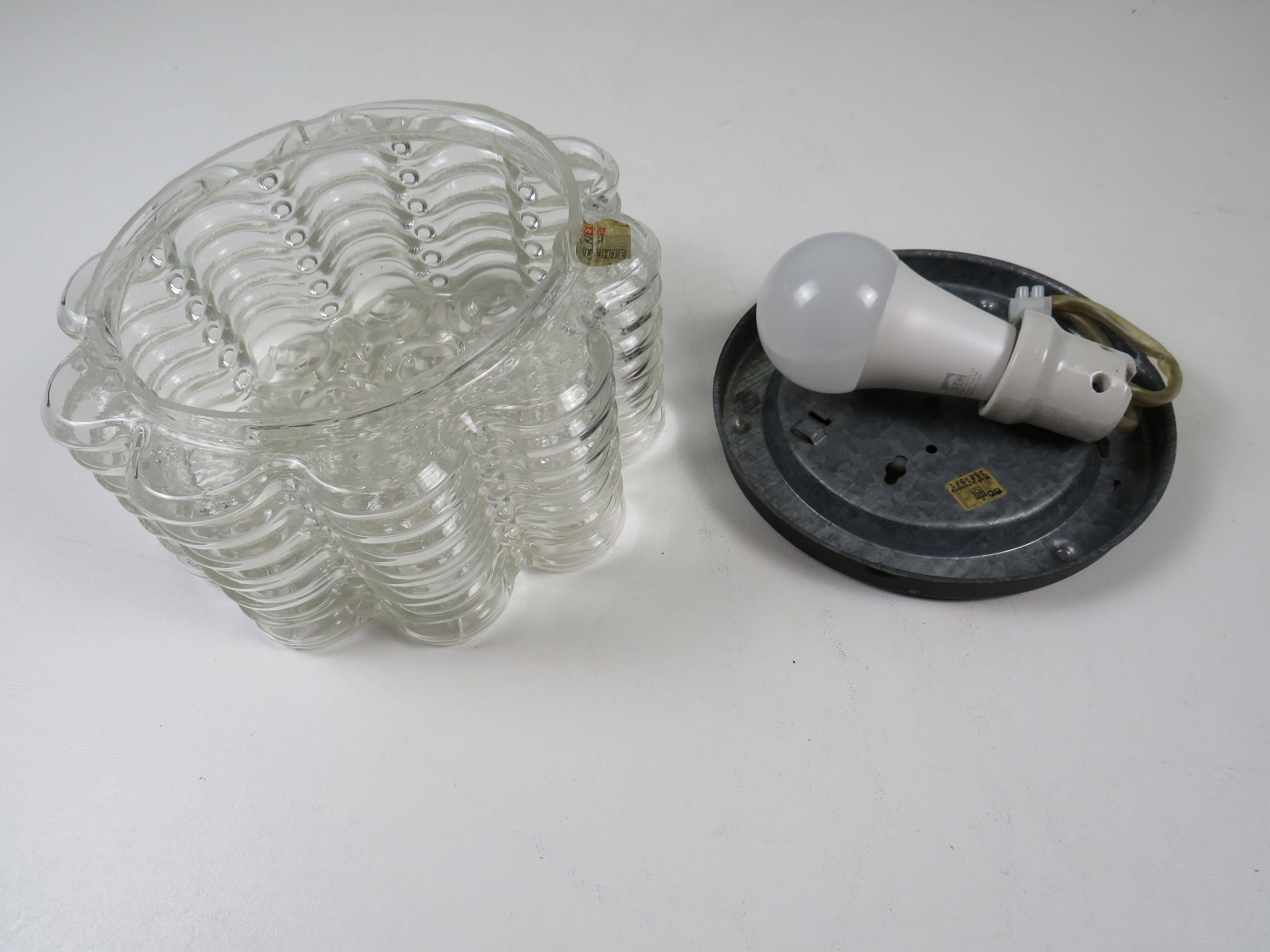 Vintage ceiling light WILA Leuchten in textured glass, Germany 1970.