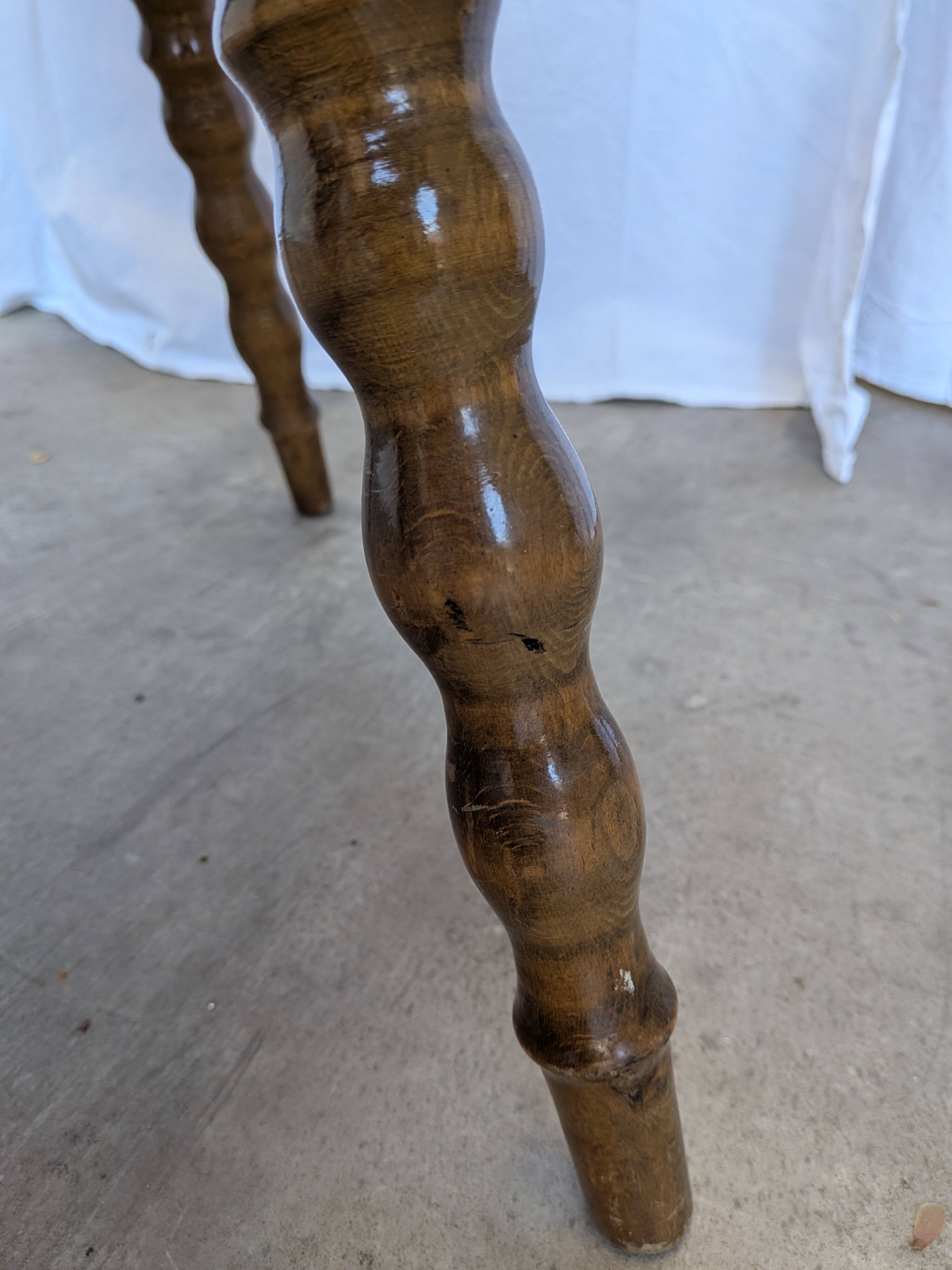 Vintage Tyrolean Heart Cutout Wooden Dining Chair / Bobbin-turned Legs