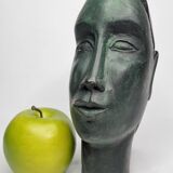 Stylized female head in terracotta, modernist style, signed, 23 cm