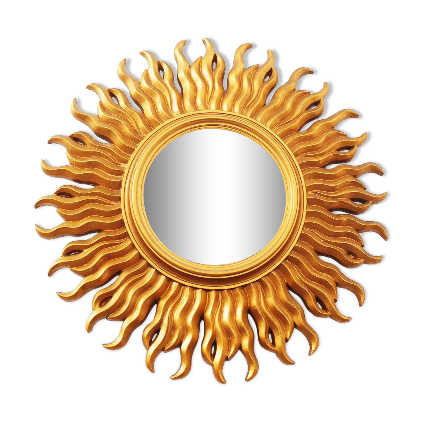 Vintage 1970's gilt sunburst mirror - vintage gilt sunburst convex mirror
