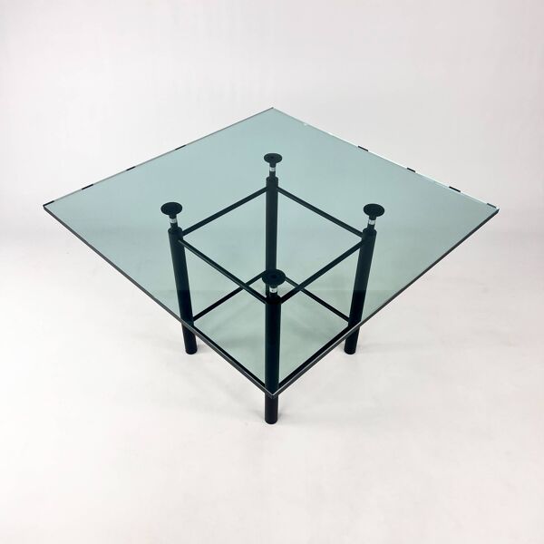 Table à manger postmoderne sur mesure en acier et verre épais, 1980s