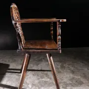17th century Alpine carved walnut Brettstuhl armchair with grotesque mask