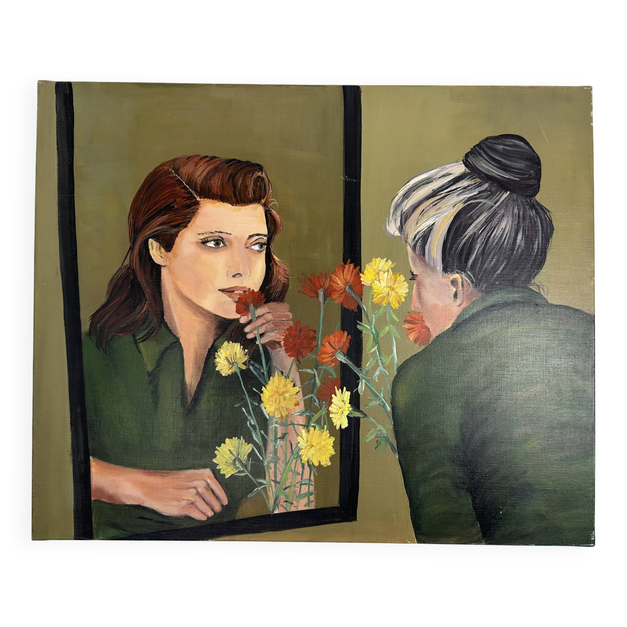 Contemporary figurative painting – Woman at the mirror – Linen canvas – 73×60