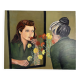 Contemporary figurative painting – Woman at the mirror – Linen canvas – 73×60