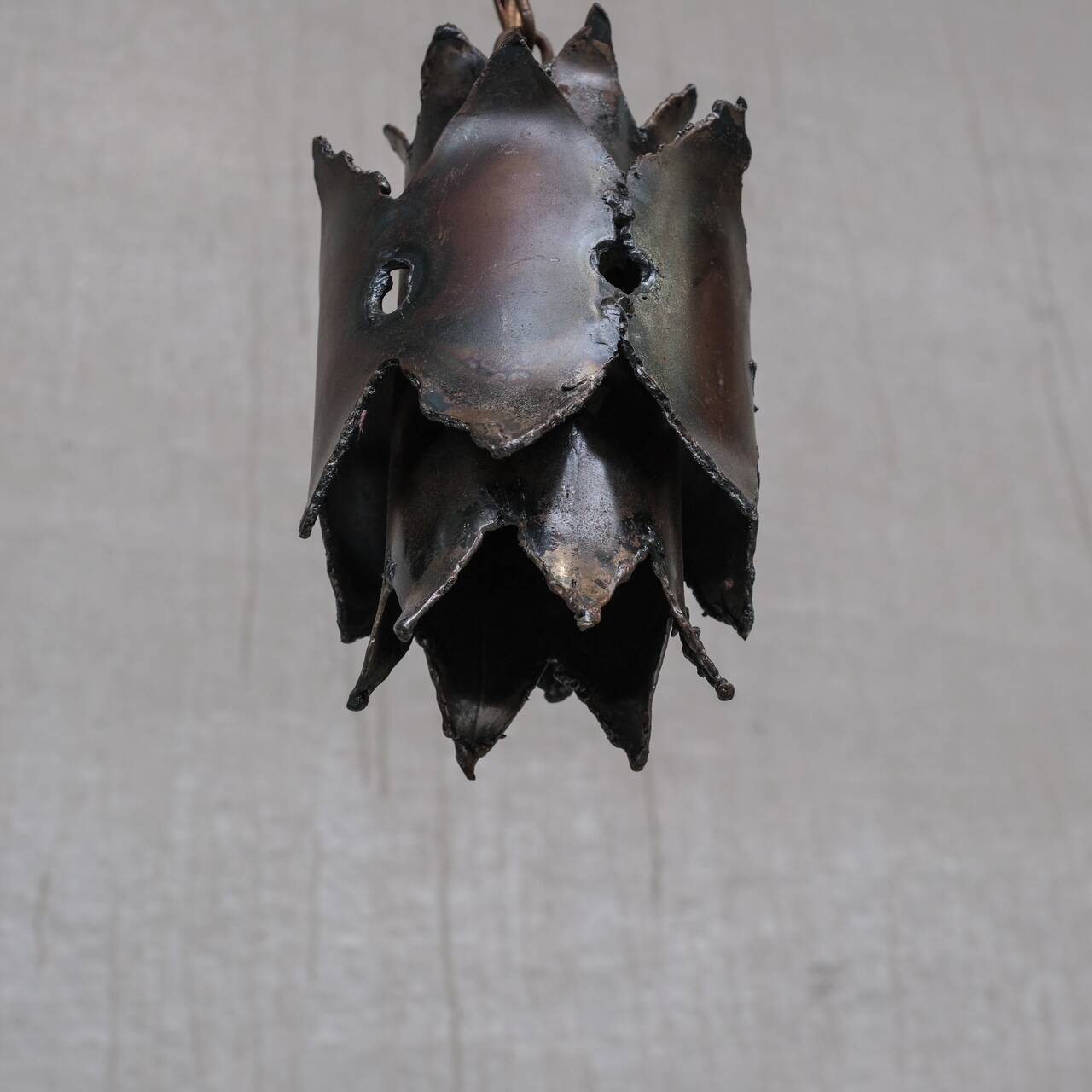 Trio of Unusual Brutalist Late 20th Swedish Pendant Lights