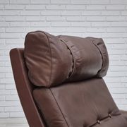 1970s, Danish armchair, original condition, furniture leather, dark oak wood.