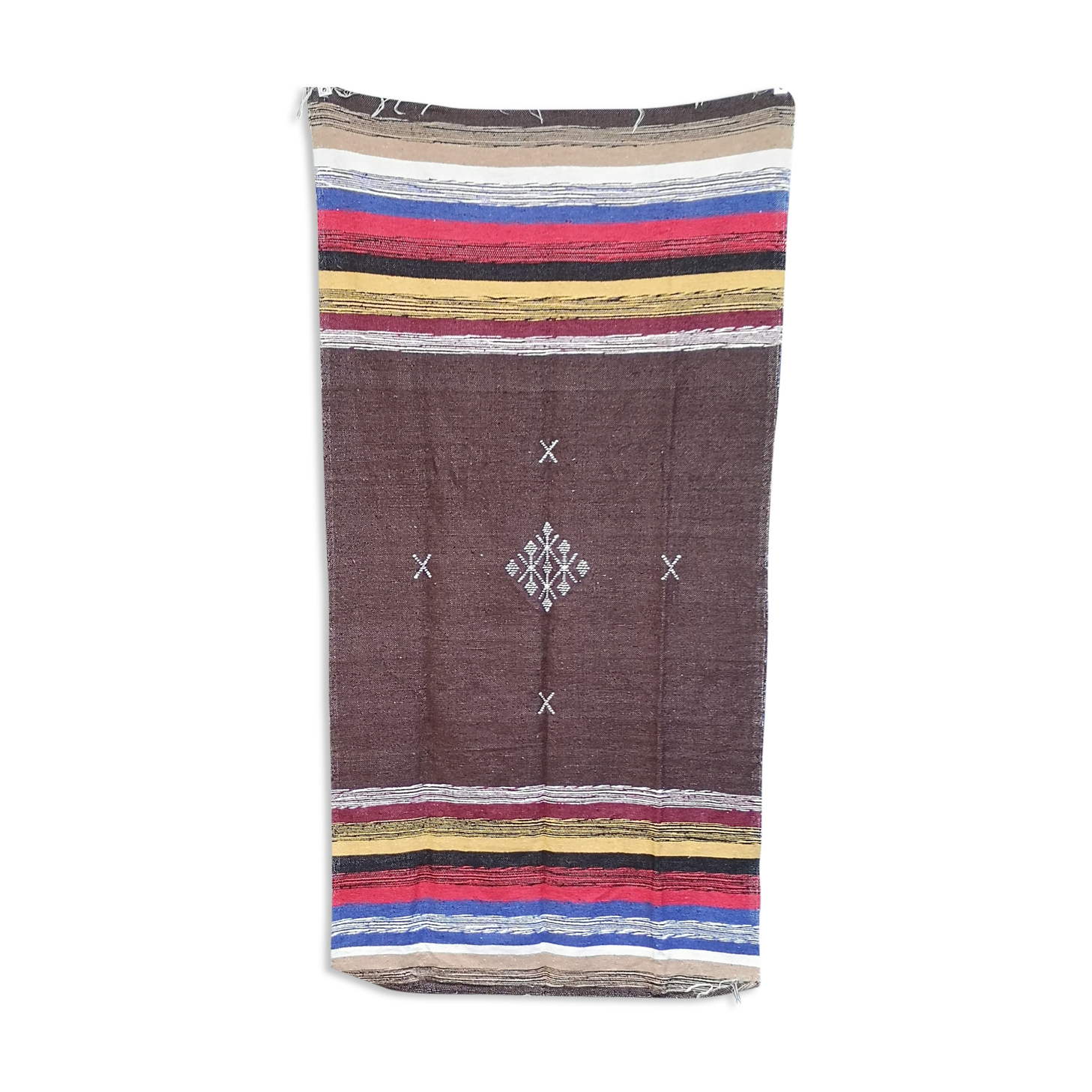 Moroccan Berber rug handmade in brown cotton 90 x 180 cm