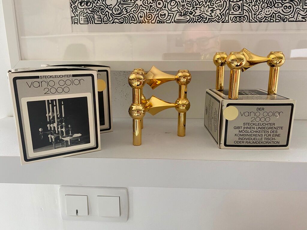 Series of 3 gold Nagel modular candlesticks