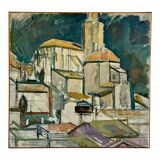 Vintage oil on canvas by S.Ekengren Architectural Landscape at Cadaques