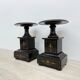 Antique French black marble cassoulets gilt decor pedestals neoclassical pair, 1900s