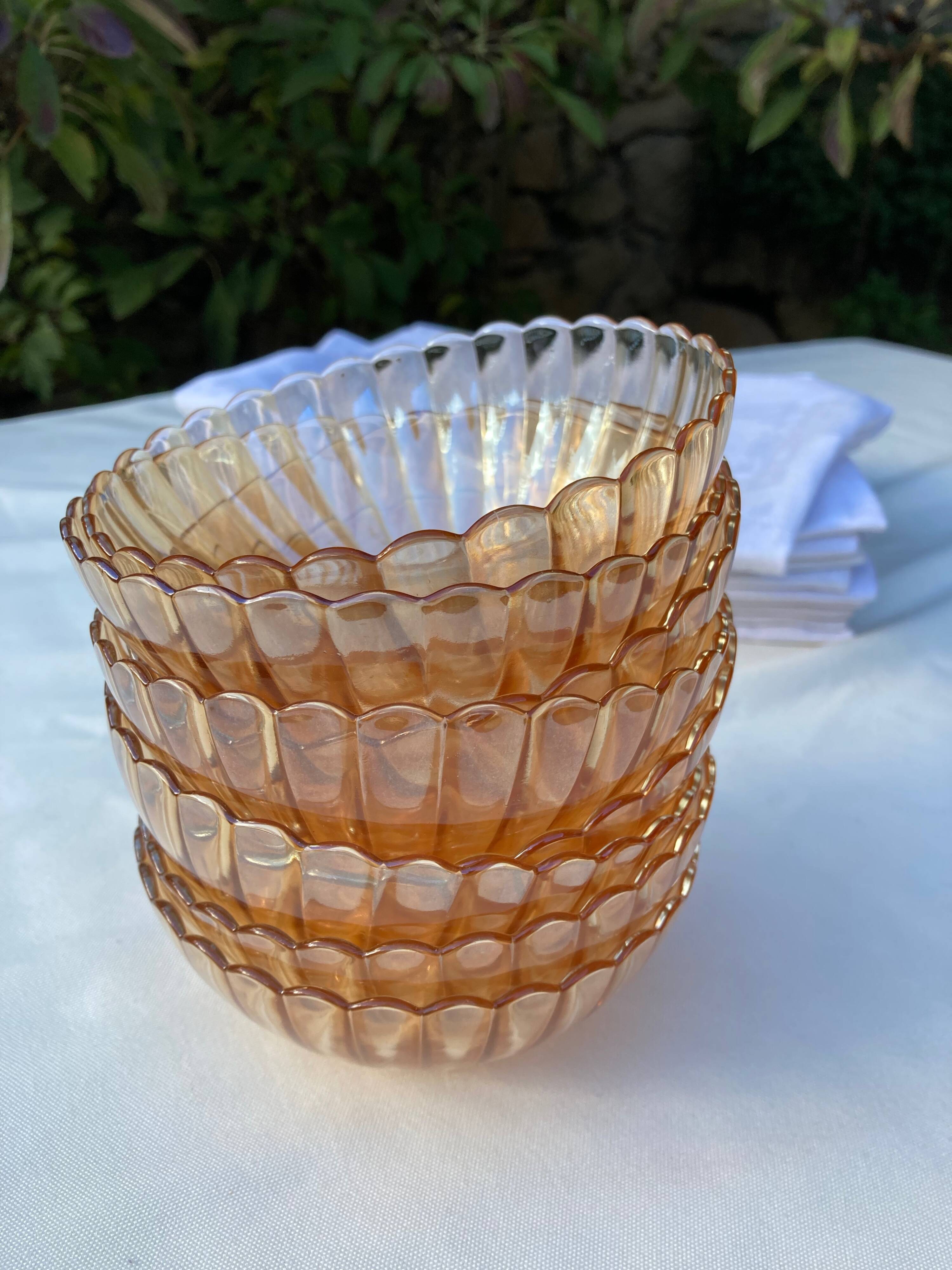 8 orange iridescent glass cups