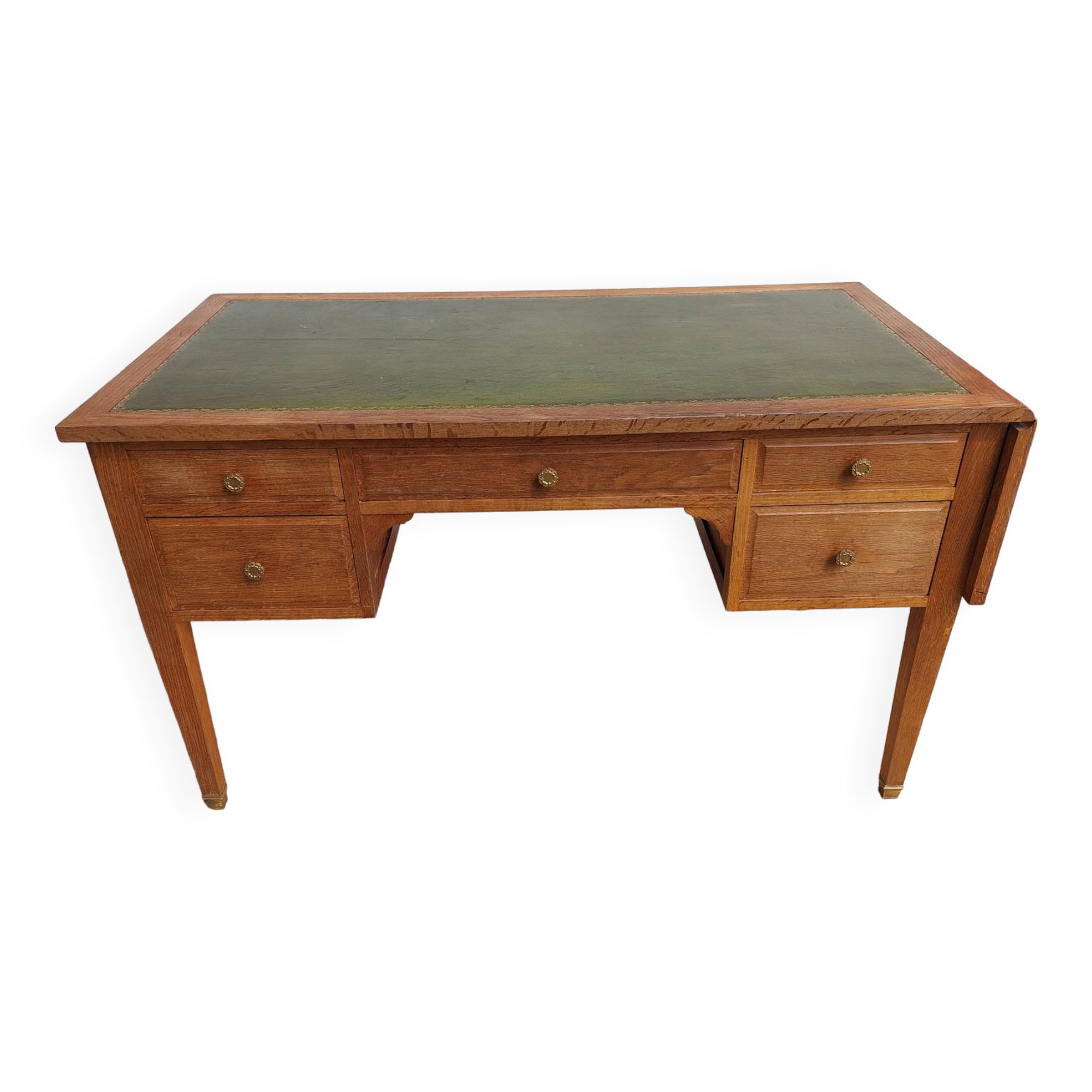 solid wood desk, leather top and extension