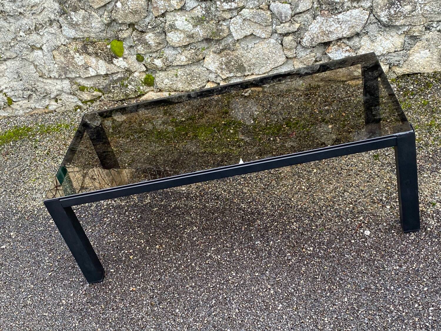 VINTAGE 1970 RECTANGULAR COFFEE TABLE BLACK SMOKED GLASS BROWN