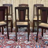 Series of 6 Art Deco chairs in mahogany and leather from the 1930s