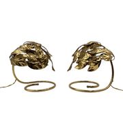 Hollywood regency set of 2 brass leaves table lamps, Bottega Gadda Italy, 1970s