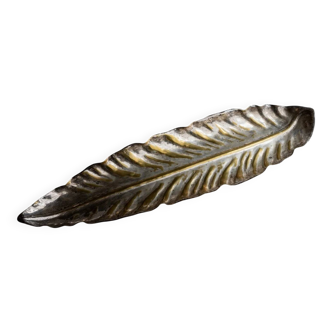 XL Vintage Silver-Plated Leaf Bowl with Gold Details – Italian 1970s Mid-Century Metal Decor