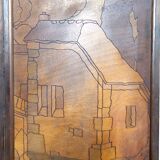 Pyrographed Screen, Mediterranean Medieval Town, Art Nouveau/Deco, 1930