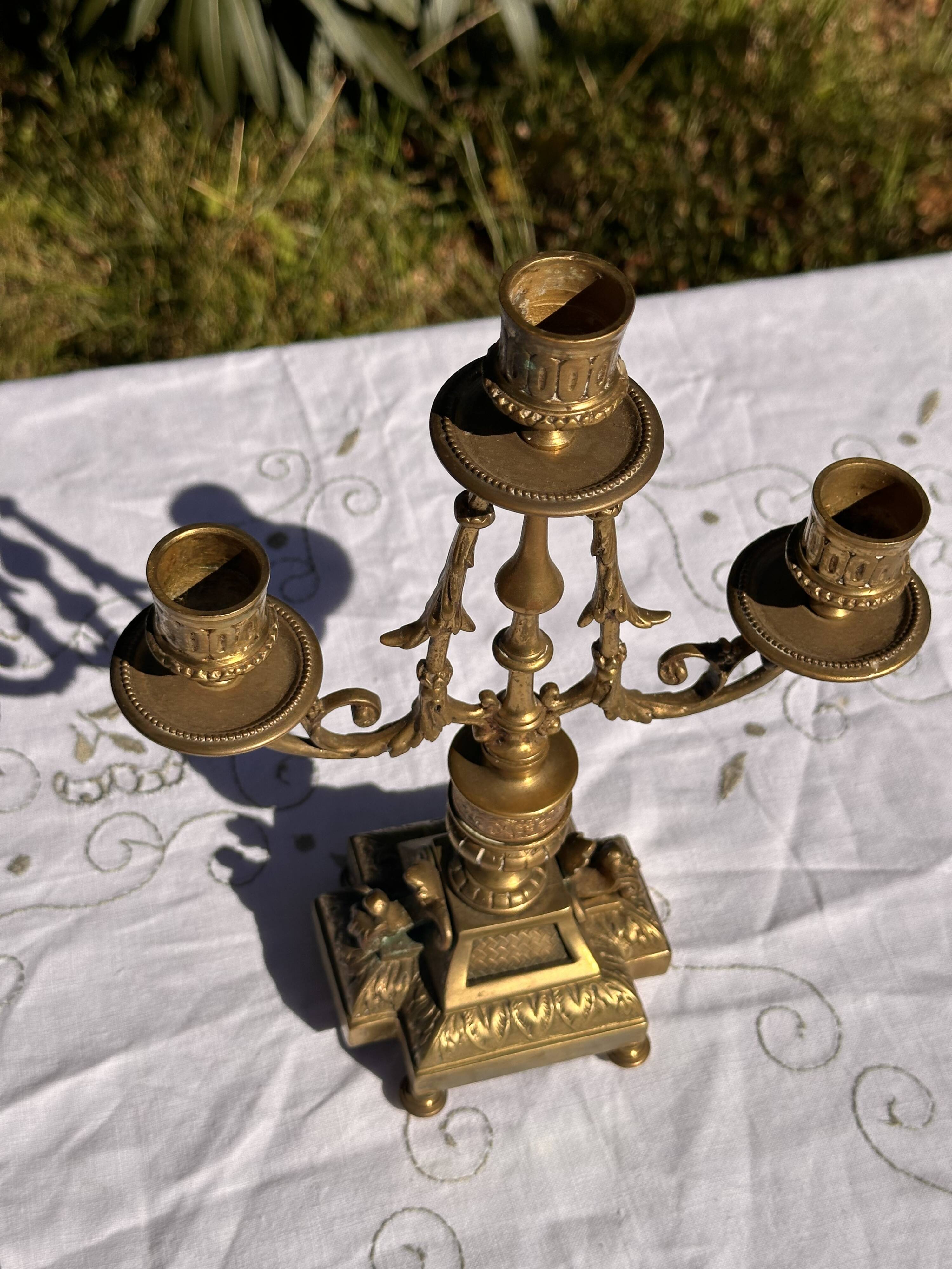 Vintage Candlestick - Brass Candlestick - 3-Arm Candlestick