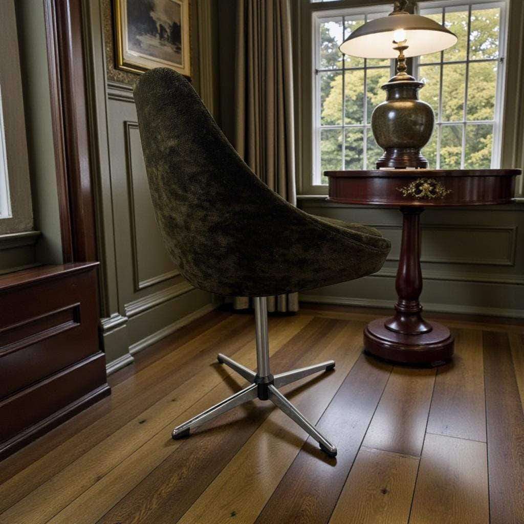 Fauteuil vintage marron sur pied étoile chromé