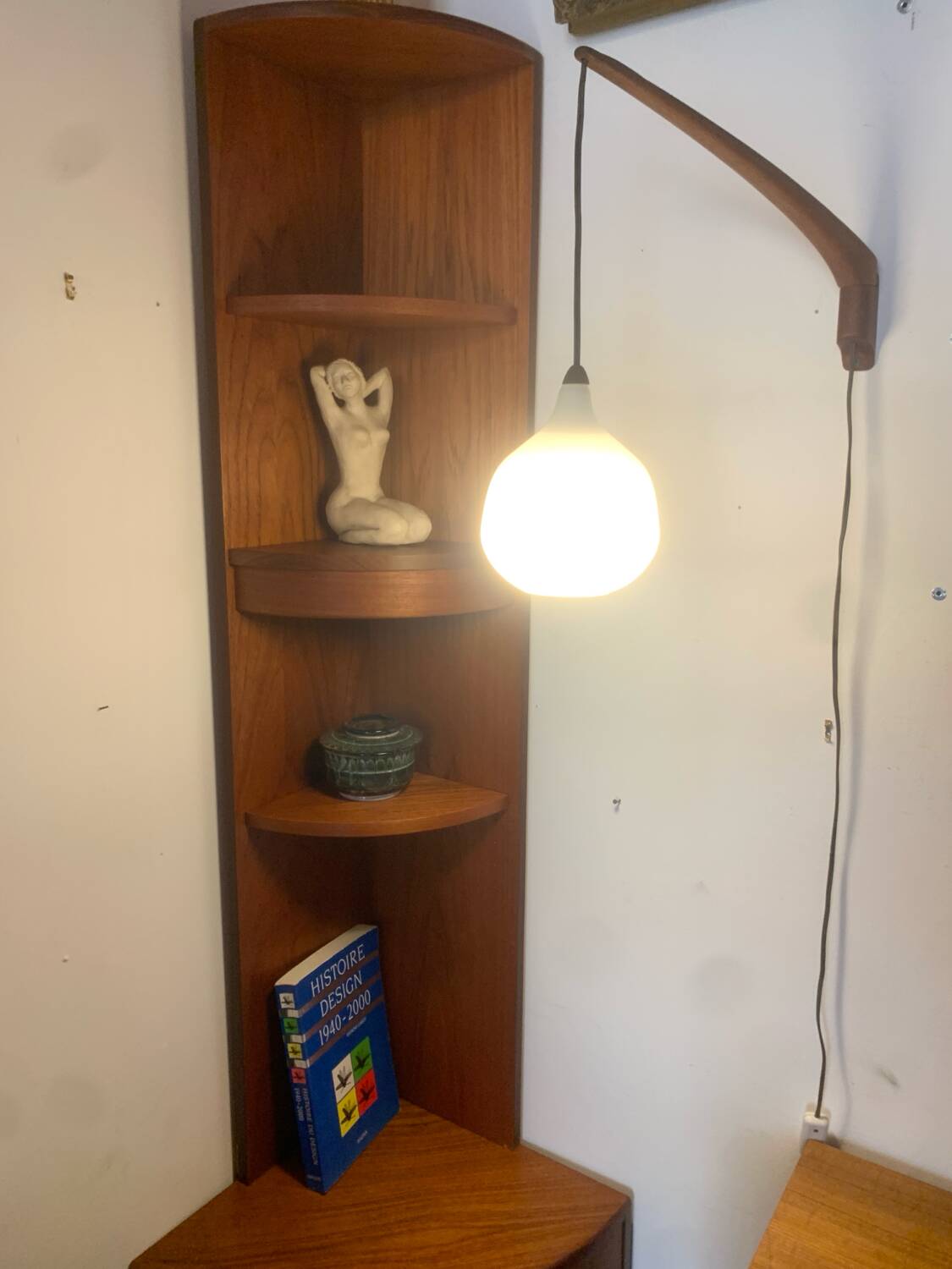 Scandinavian teak and opaline wall lamp by Luxus