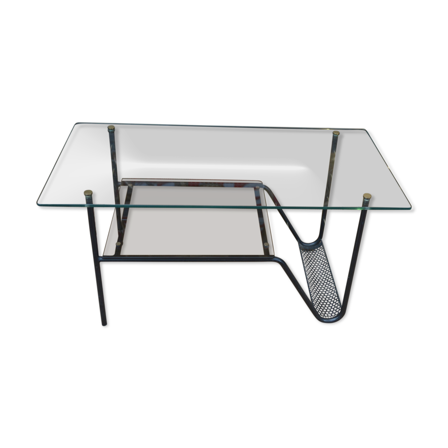 Vintage coffee table in metal and glass 1960 with 2 trays