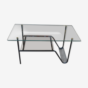 Vintage coffee table in metal and glass 1960 with 2 trays