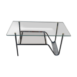 Table basse vintage en métal et verre 1960 à 2 plateaux
