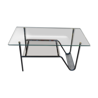 Table basse vintage en métal et verre 1960 à 2 plateaux