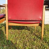 Fauteuil  rouge 1940 a 60 ossature bois 70xprof53xlar
