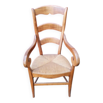 Fauteuil à crosses en bois et paillage - Style Louis Phillipe.