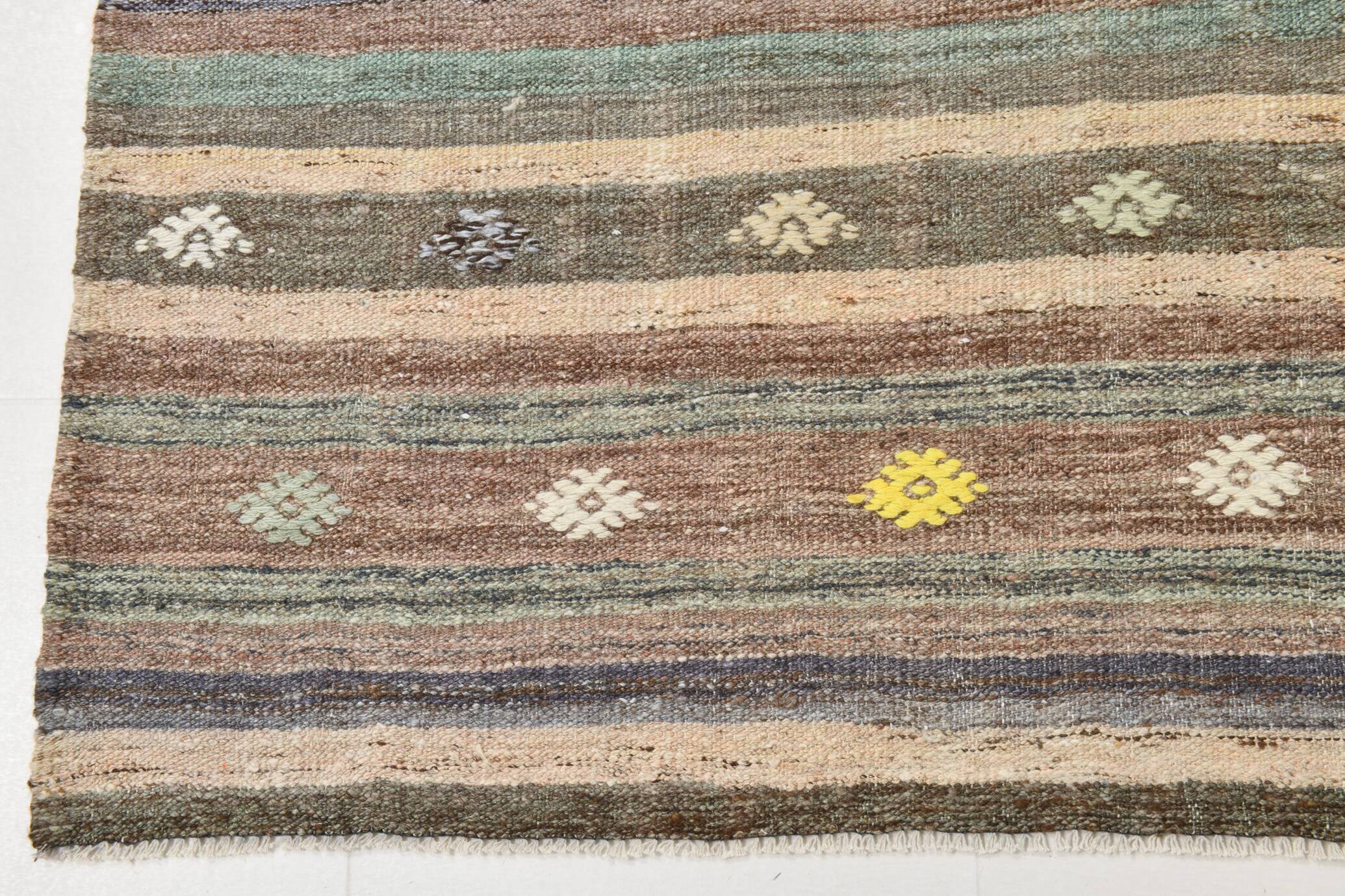 6x9 Gray & Green Striped Pattern Kilim Rug, 176x262Cm