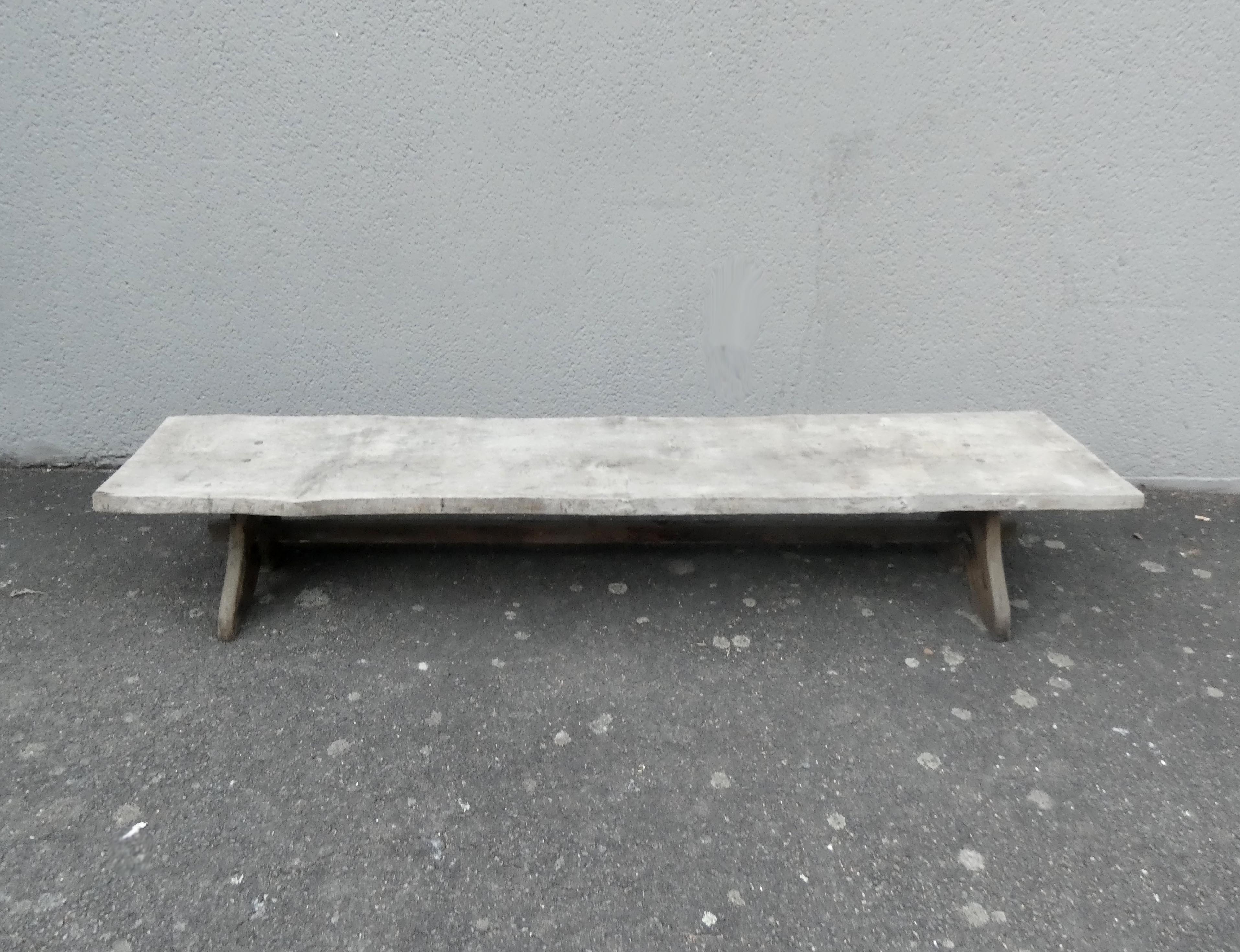 Old farm bench, bed end, in raw solid oak