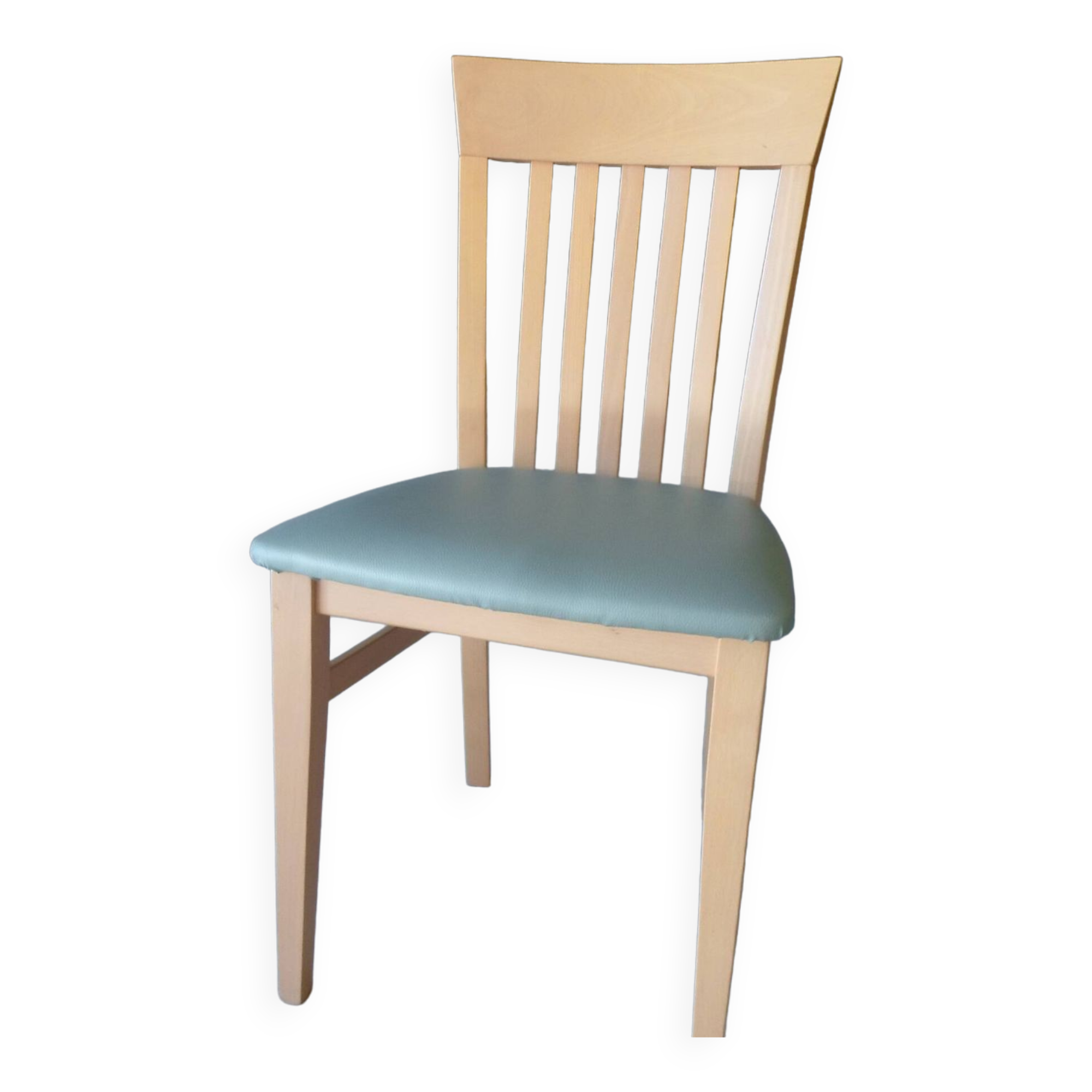 Chaise skai vintage en hêtre siège vert suède
