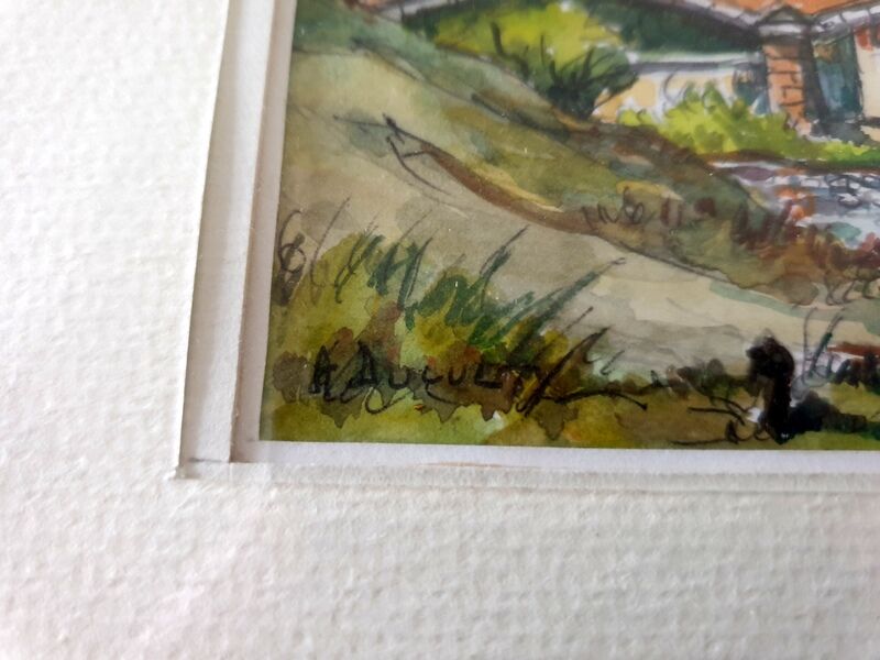 André Duculty (1912-1990) Watercolor on paper "Pont de la Sorgues, in Versols-Lapeyre" Signed below